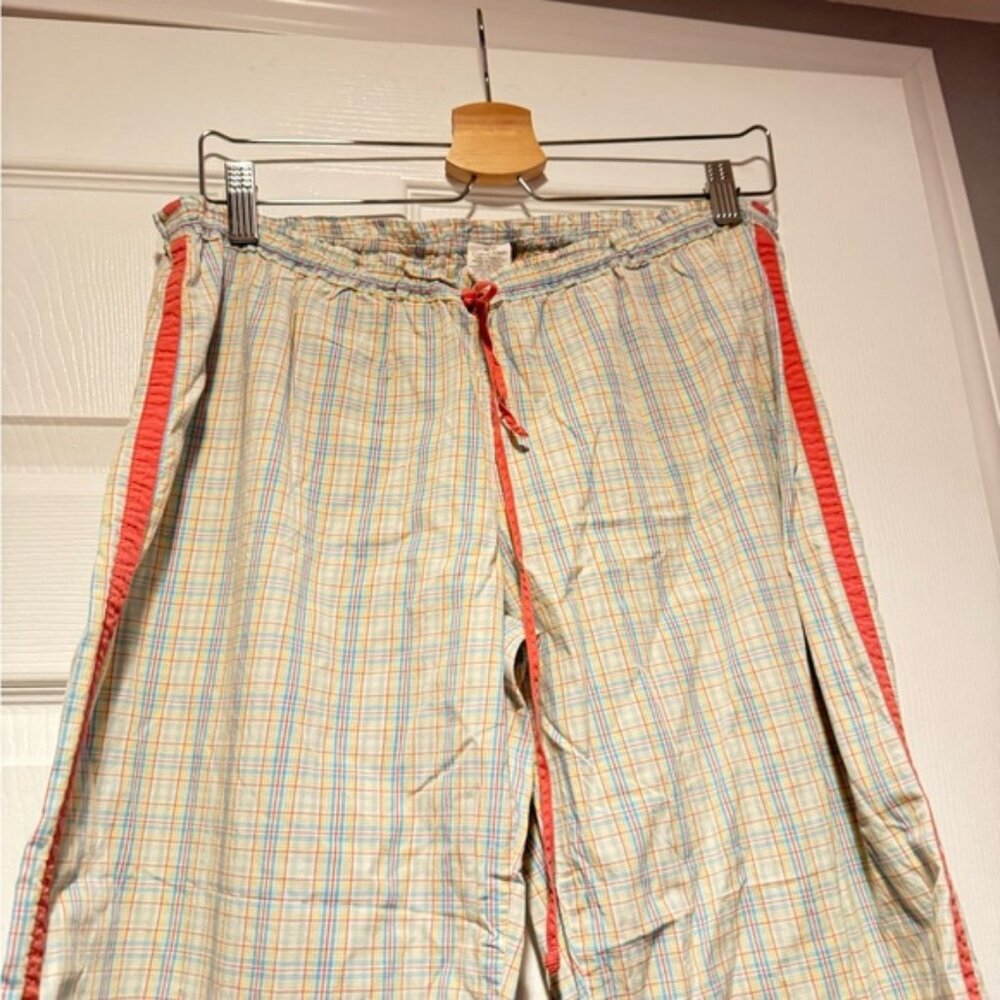 Vintage Calvin Klein Medium Plaid Pajama Pants with Coral Stripe Y2K pastels